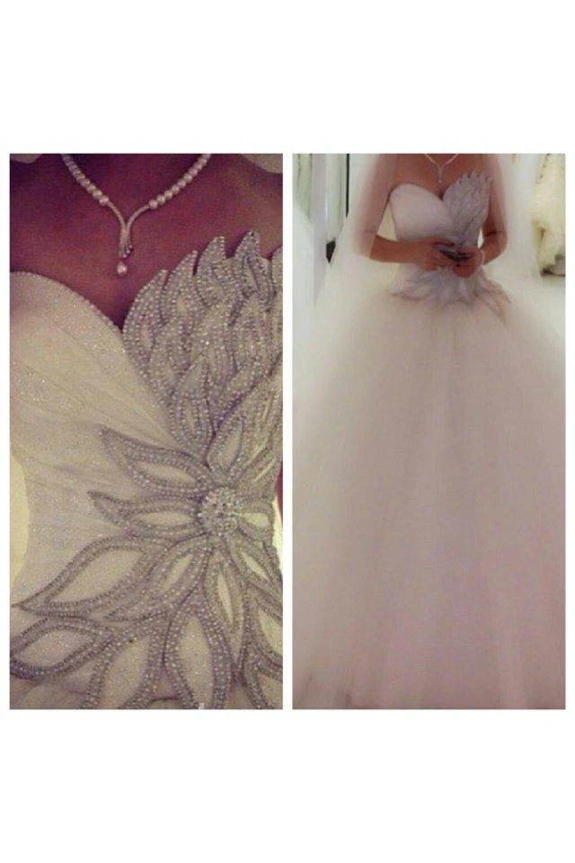 Newest Tulle Beadings White Wedding Dress Ball Gown Sweetheart