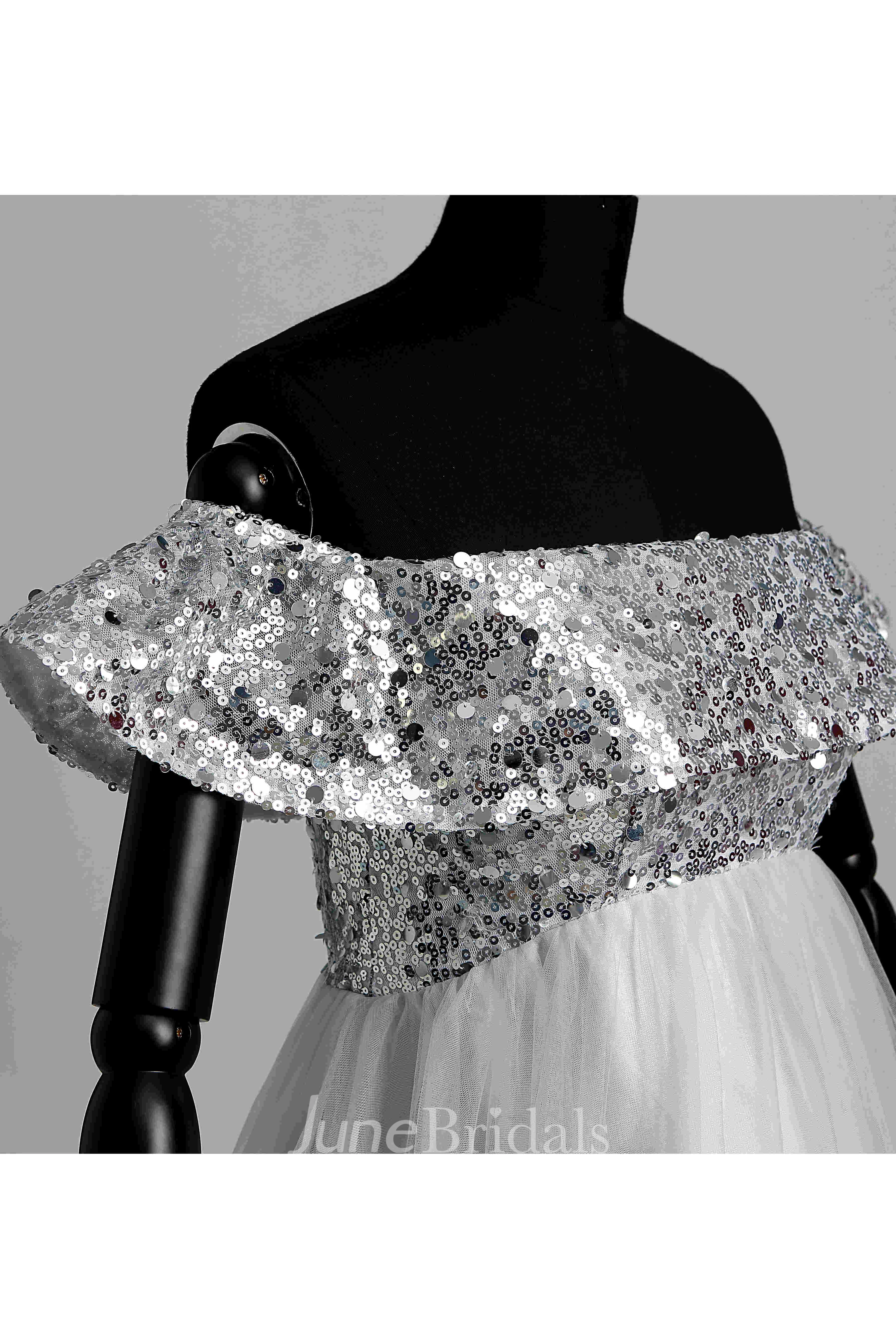 Strapless Sequined Bodice Empire Pleated Tulle Maternity Dress