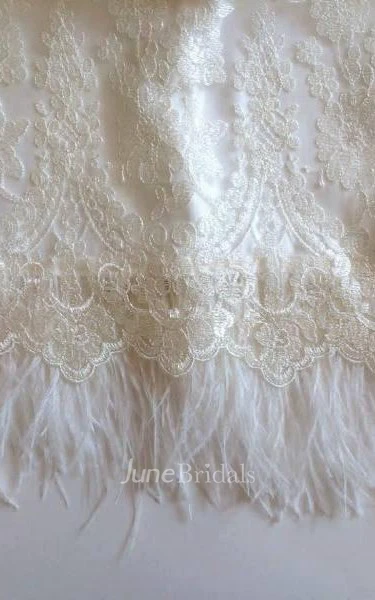 Sleeveless Scoop Neckline Short Party Feathers Lace Ivory Dress