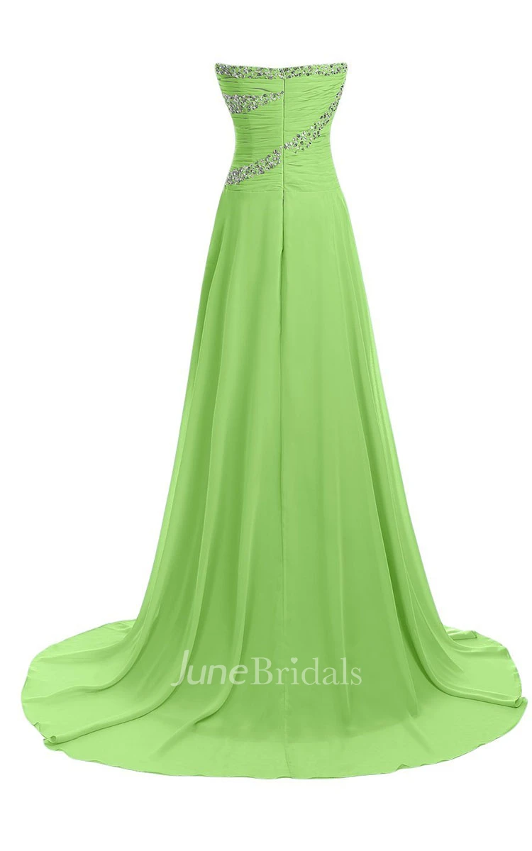 Sweetheart Rhinestoned Criss-cross Chiffon A-line Gown With Drapping
