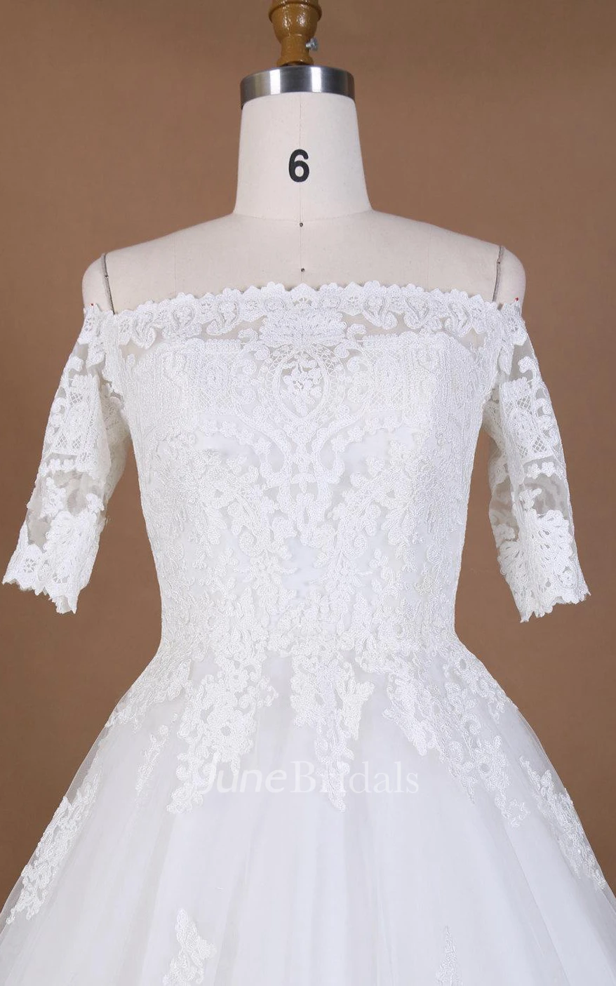 Ball Gown Short Off-The-Shoulder Lace Satin Dress With Appliques