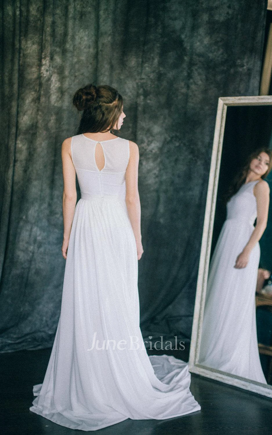 Mini Sleeveless Sleeve Chiffon Lace Satin Weddig Dress