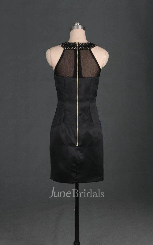 Sheath Short Halter Satin Dress With Beading