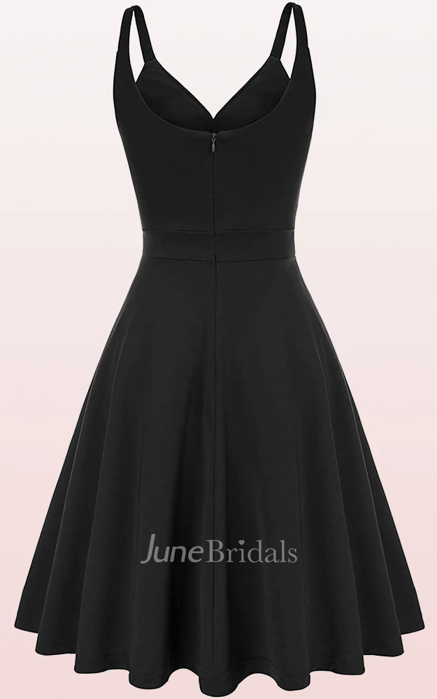 A Line V-neck Jersey Sleeveless Prom Cocktail Dress With Ruffles