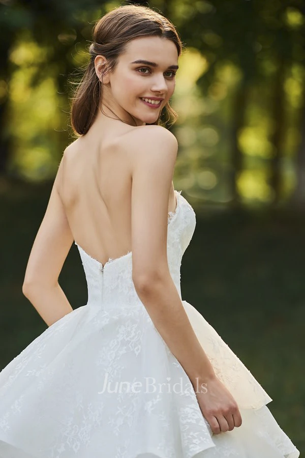 Lace Open Back Sweetheart Cascading Ruffles Sleeveless Bridal Ball Gown