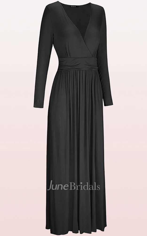 A Line V-neck Jersey Mother Formal Dress With Pockets