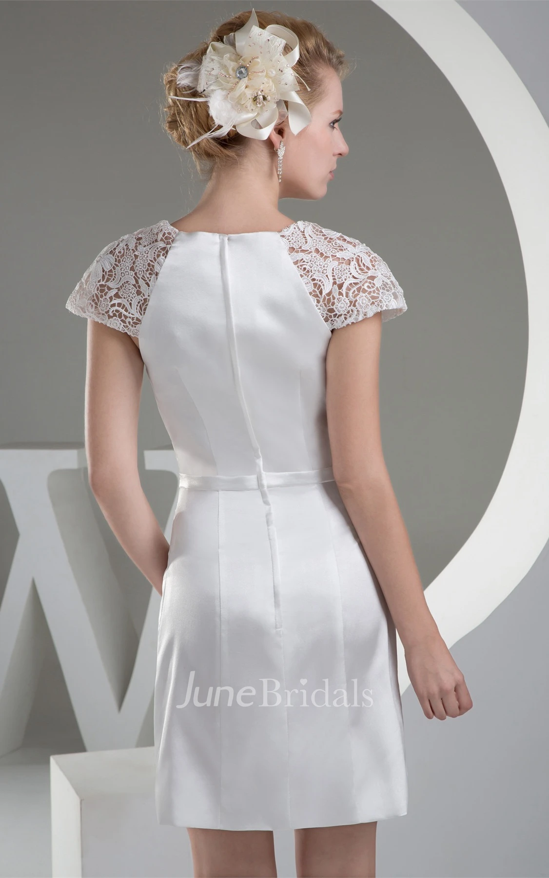 Caped-Sleeve Body-Fitting Mini Dress with Appliques