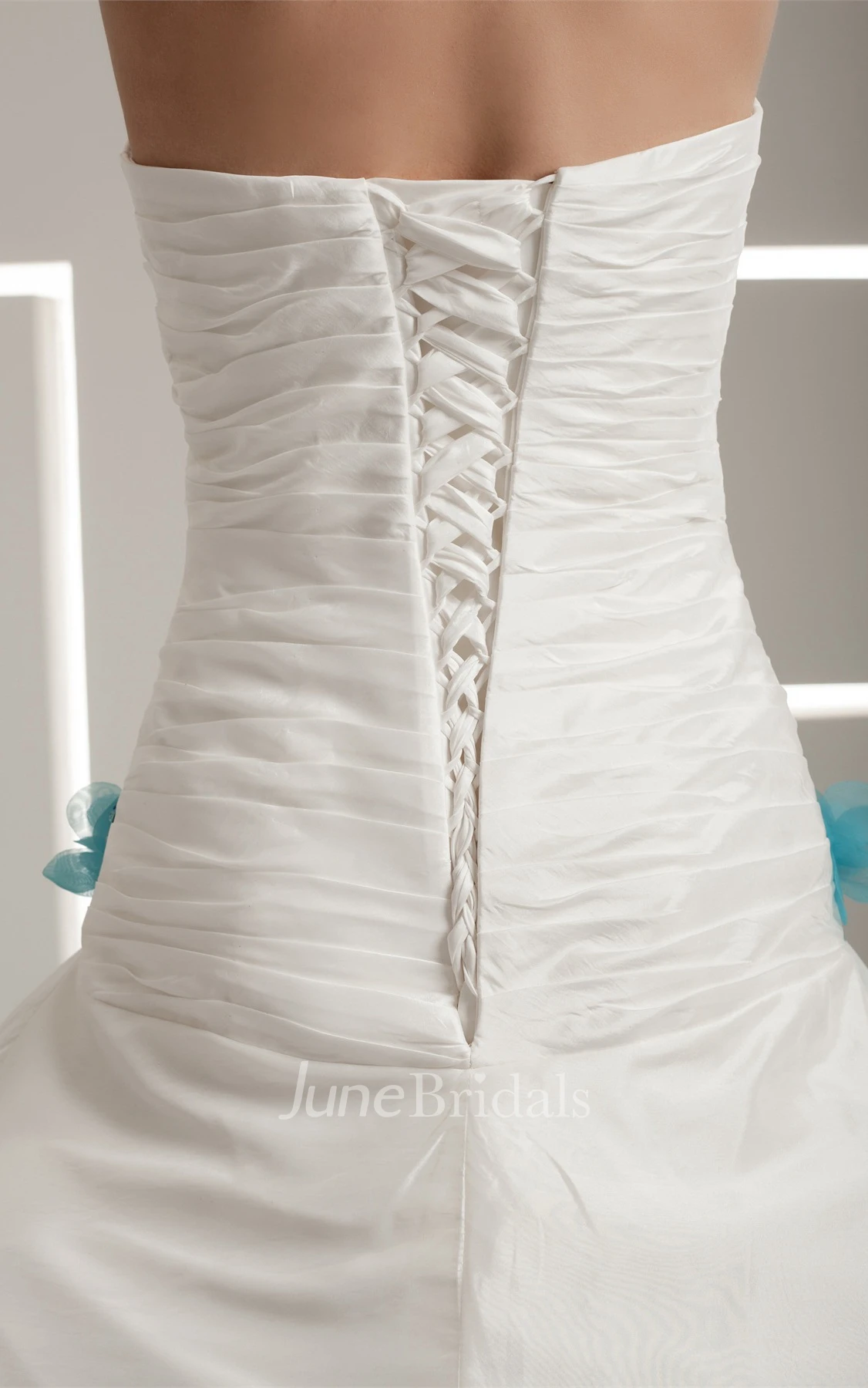 Haltered A-Line Appliqued Gown with Flower and Ruching