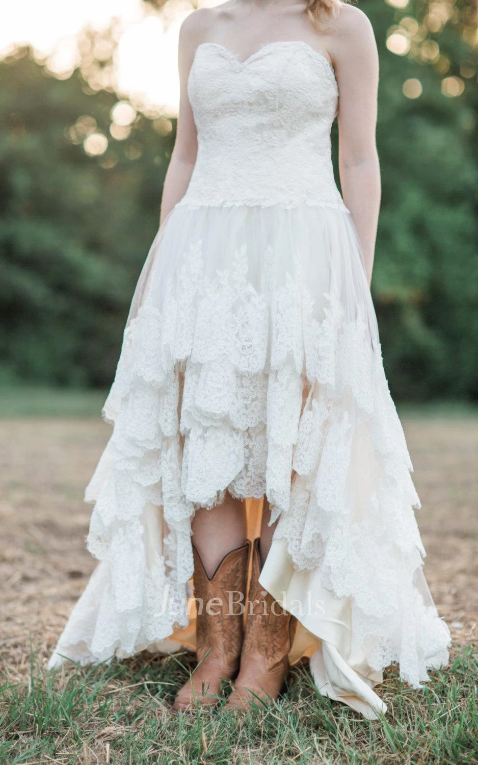 Country Wedding With Lace High Low Hem The Guinevere Dress
