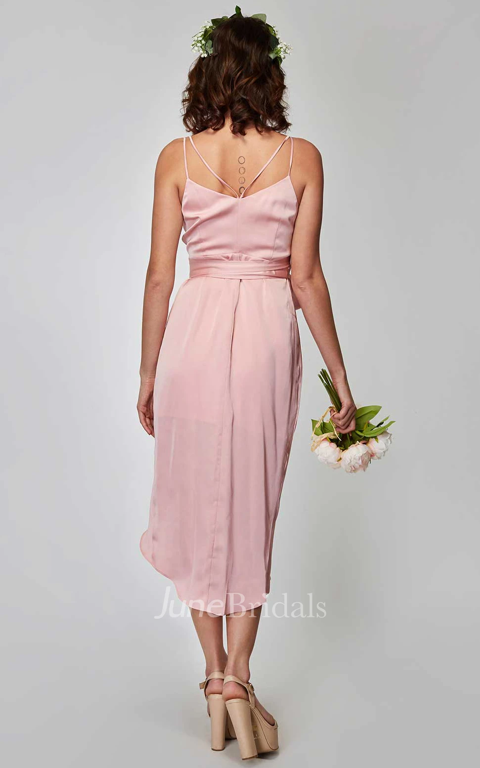 Informal Sexy Sheath Spaghetti Charmeuse Bridesmaid Dress With Open Back And Ruching