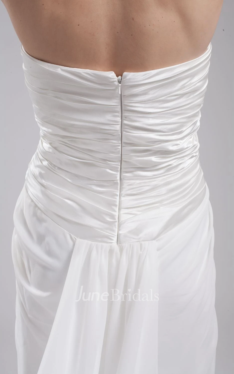 Strapless Notched Pleated Dress With Ruching and Brush Train