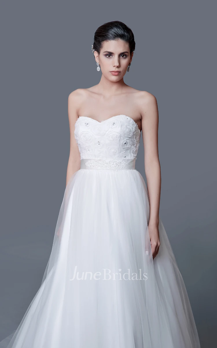 Noble Strapless Backless Floral Organza Ball Gown
