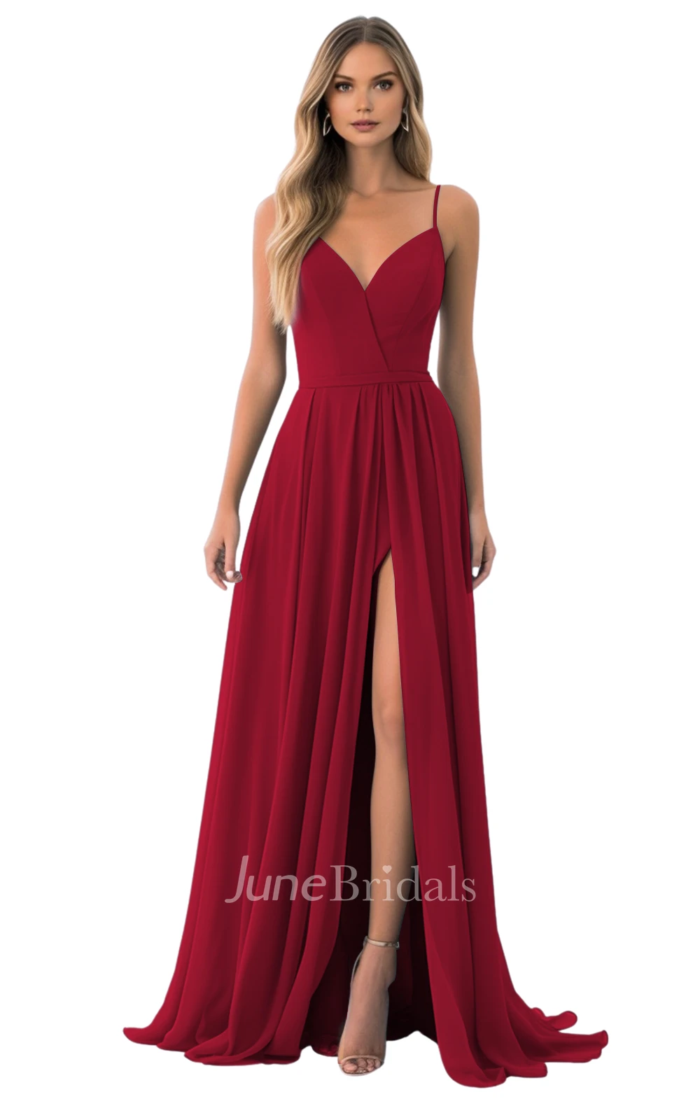 Elegant A-Line Spaghetti Chiffon Bridesmaid Dress with Split Front