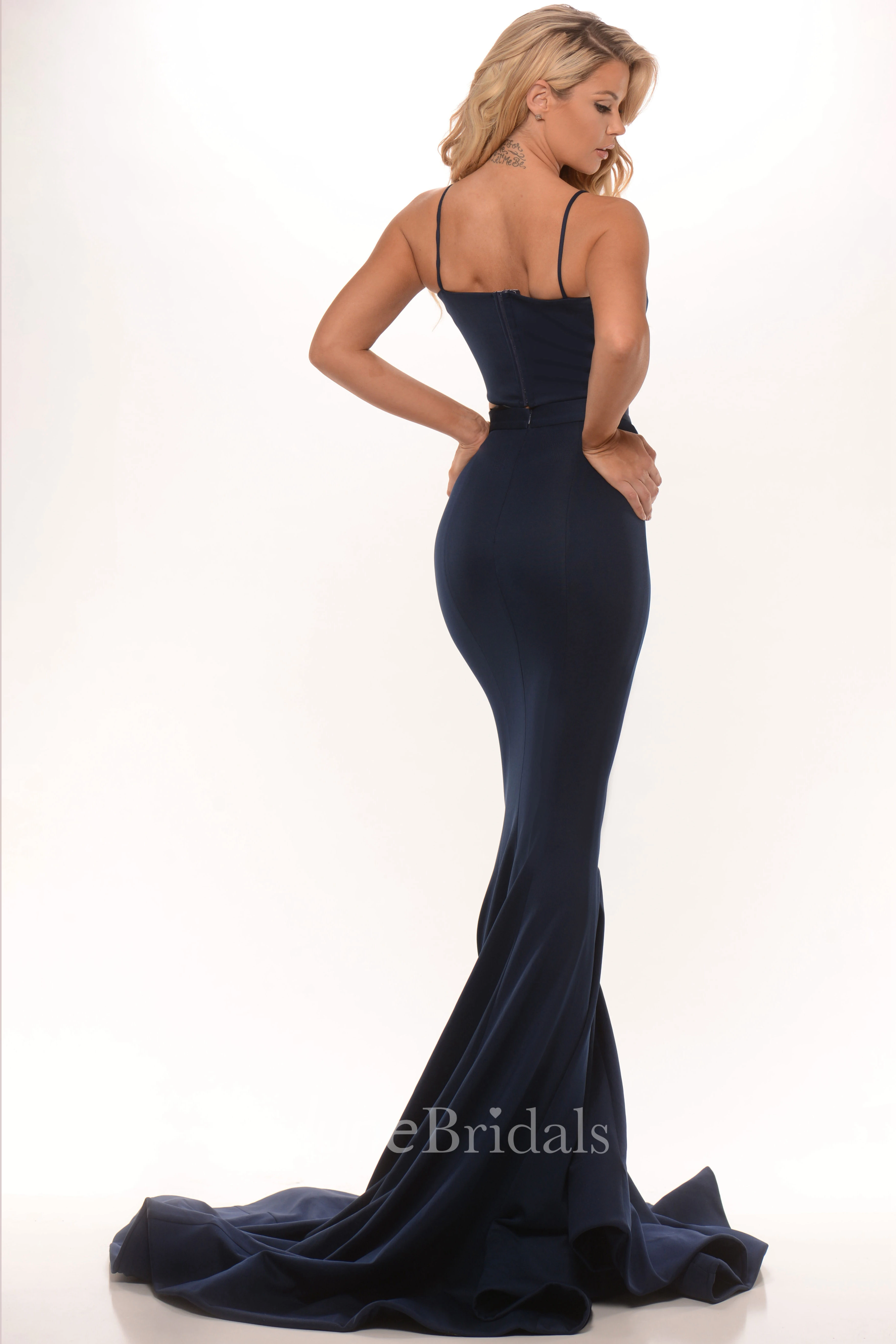 Floor-Length Mermaid Spaghetti Sleeveless Jersey Prom Dress