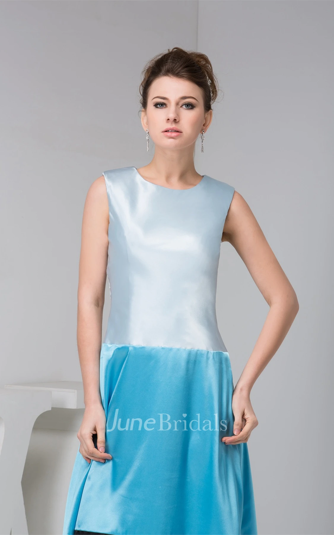 Mute-Color Satin A-Line Gown with Zipper Back