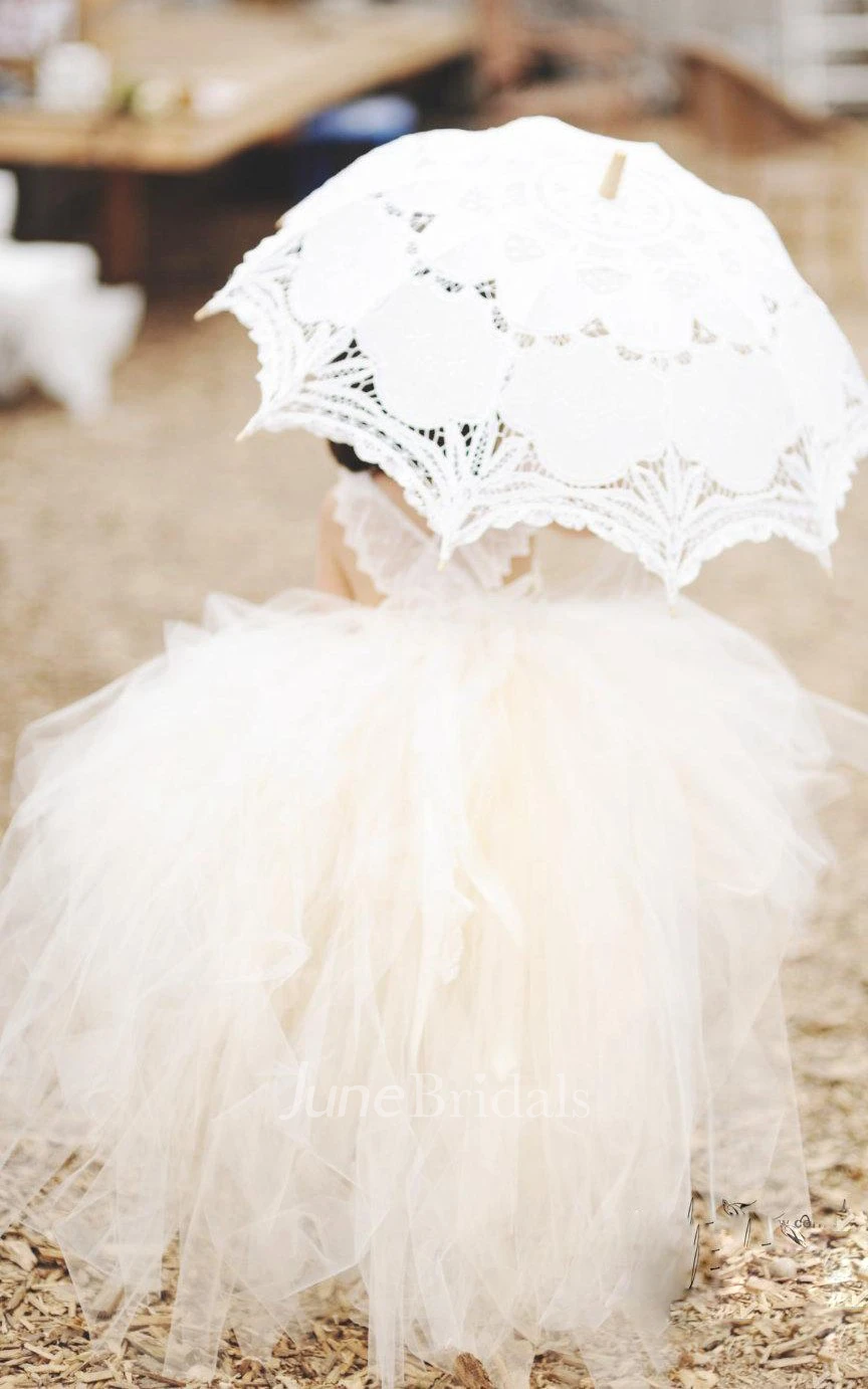 Lace Back Cap Sleeve Tulle Couture Flower Girl Dress