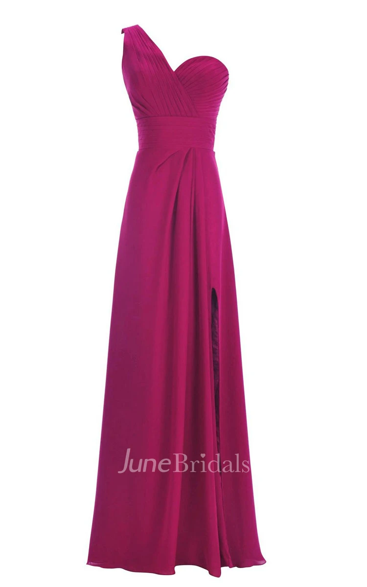 One-shoulder Sweetheart Long Empire Dress With Side Slit