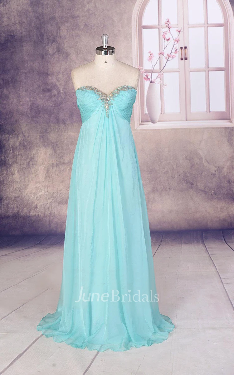 Straplesss Empire Ruched Chiffon Dress With Beading