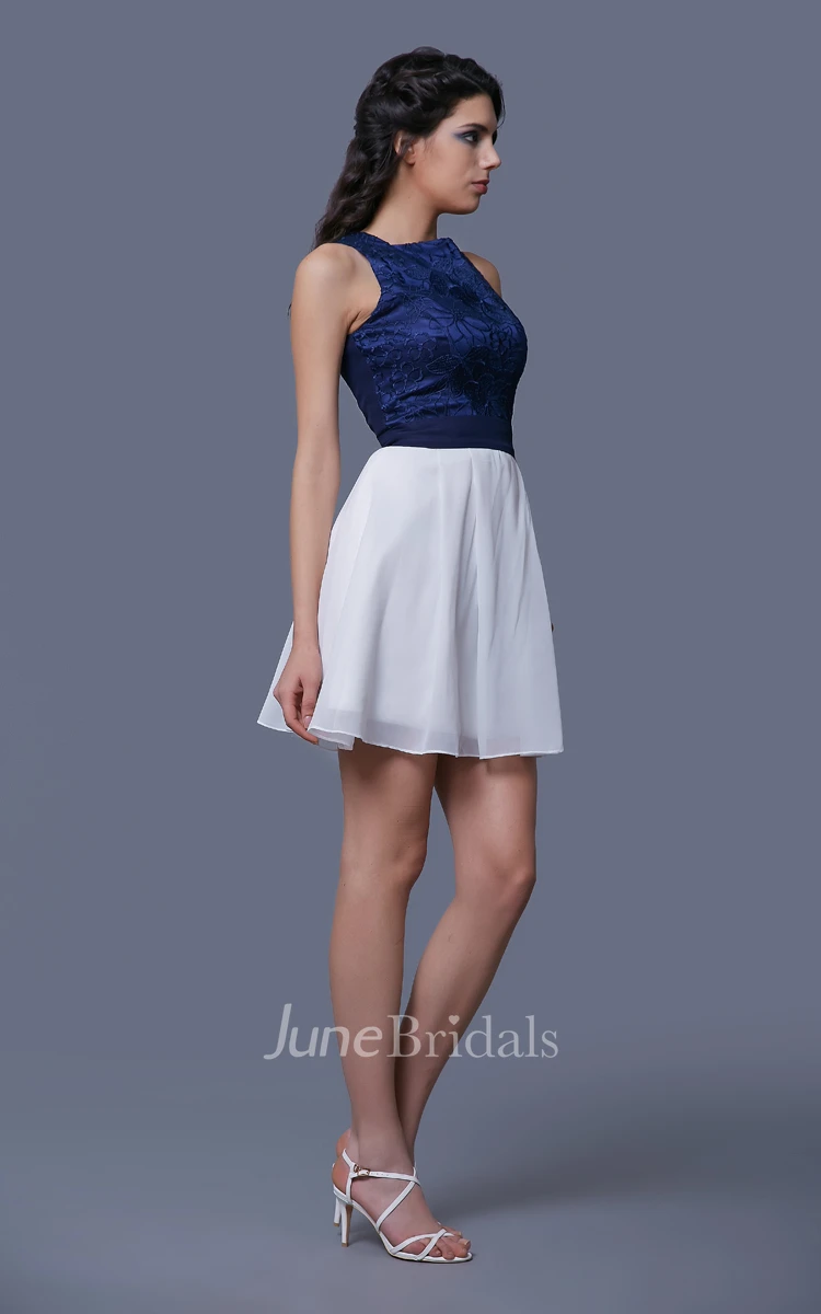 Lace and Chiffon Short A-Line Sleeveless Dress