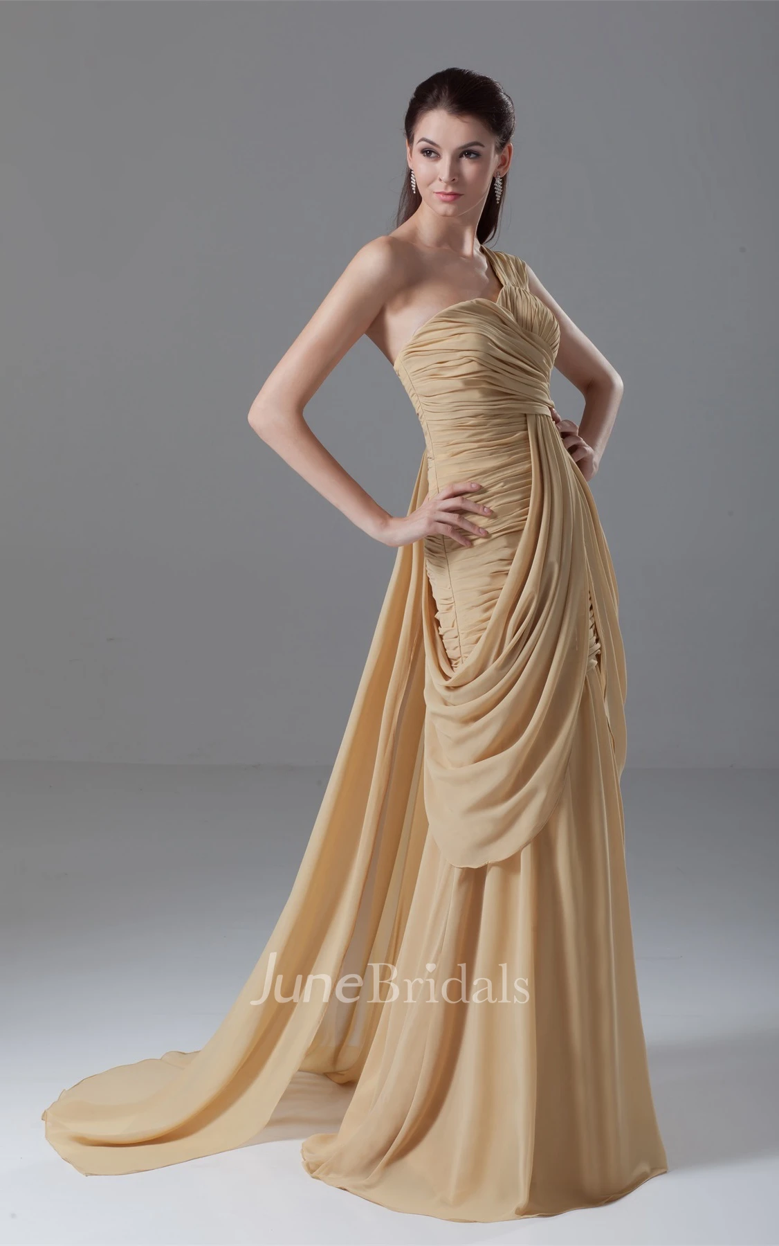 One-Shoulder Criss-Cross Maxi Gown with Draping