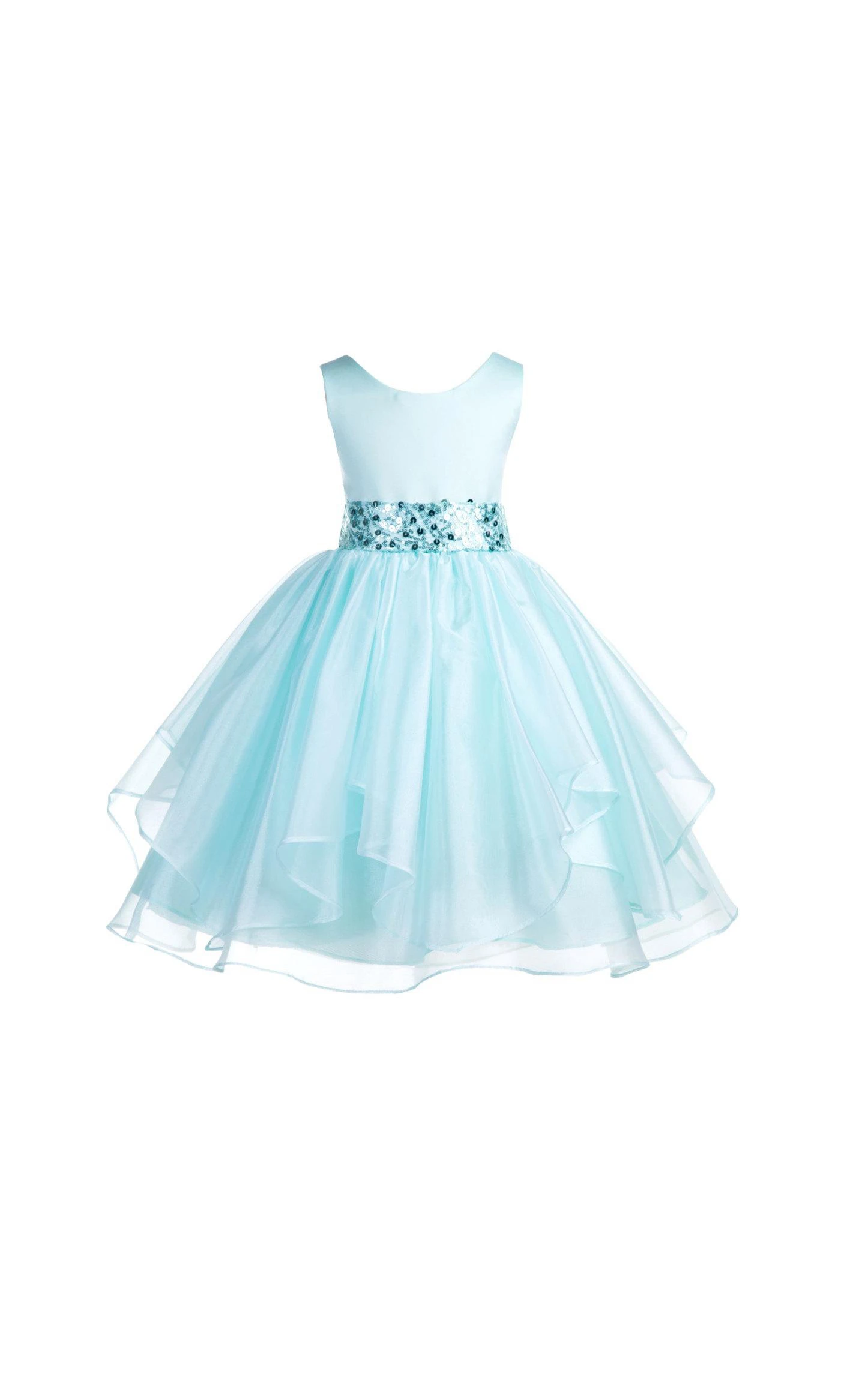 Asymmetric Ruffles Sleeveless Satin Organza Flower Girl Dress With Sequin Sash