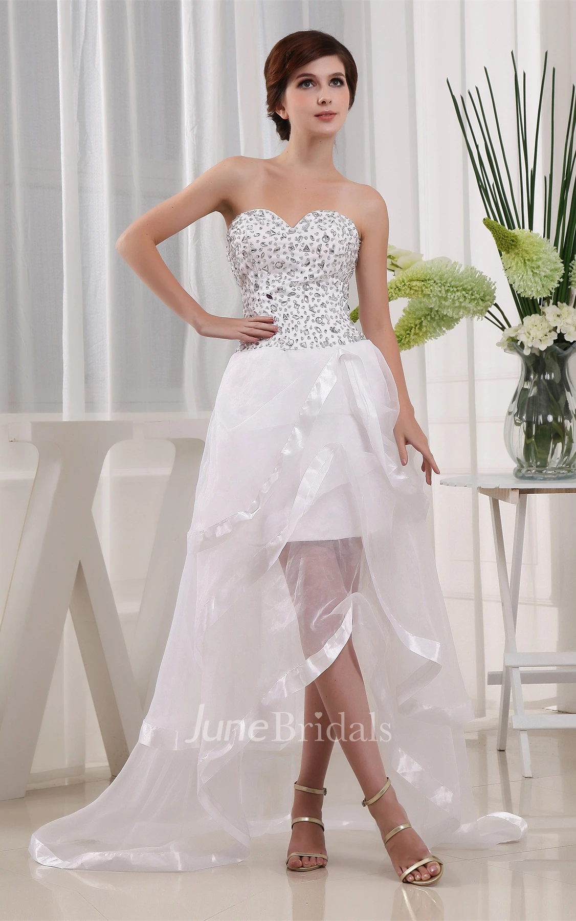 Sweetheart High-Low Dress with Tiers and Jeweled Bodice