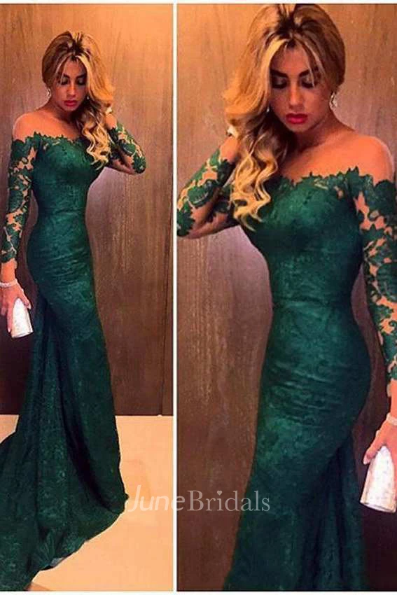 Off The Shoulder Long Lace Sleeve Mermaid Dress