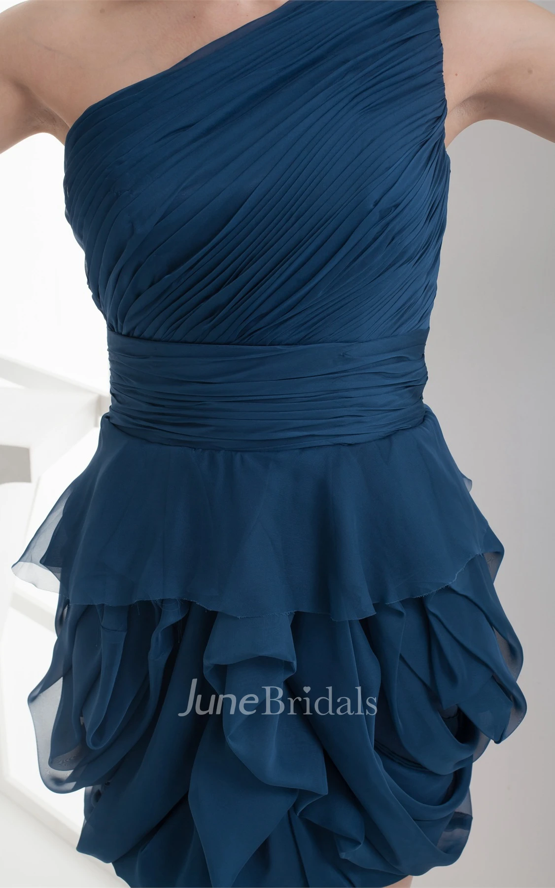 One-Shoulder Chiffon Ruffled Mini Dress with Peplum