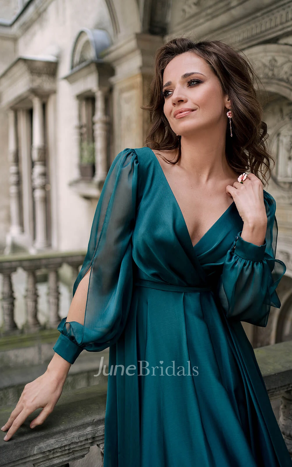 Elegant A-Line V-neck Satin Floor-length Evening Dress