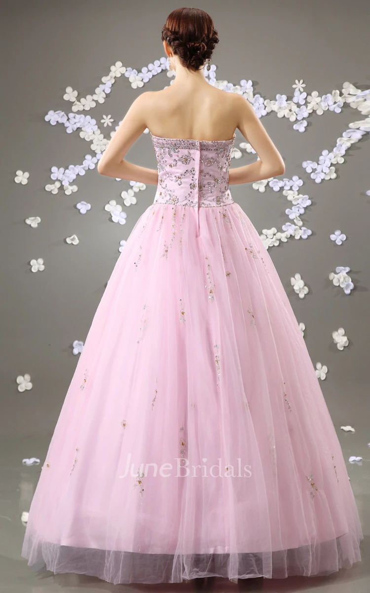Women's Cap Sleeves Crystals Ball Gowns Tulle Long Quinceanera Dresses