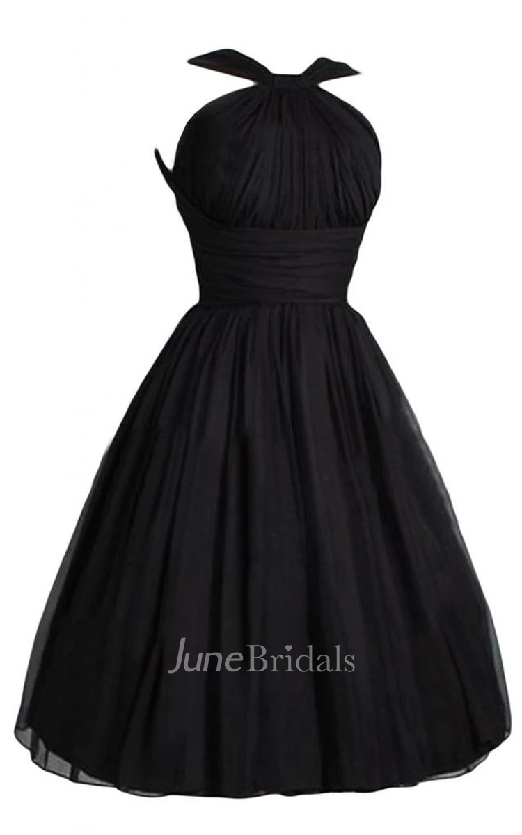 Black Halter Tea Length Dress