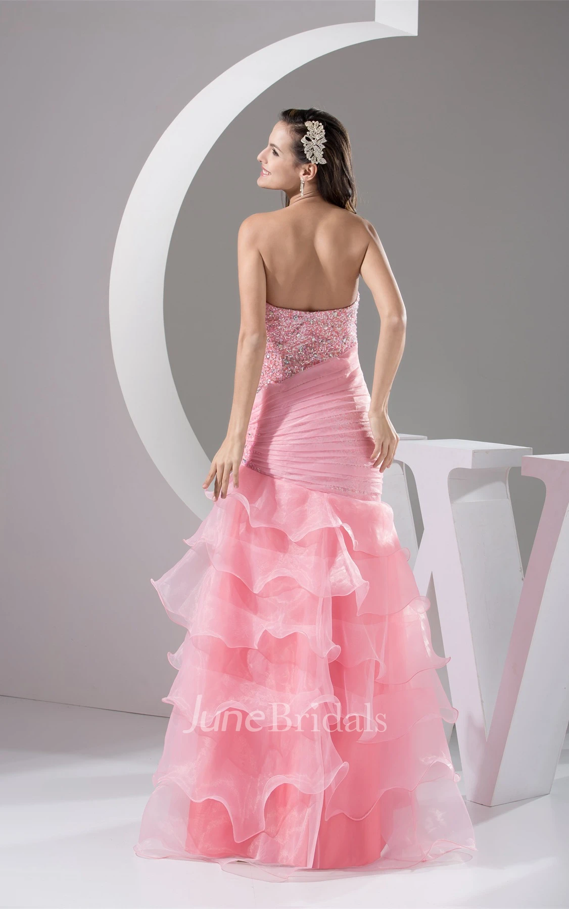 Sweetheart Column Tiered Dress with Jeweled Bodice