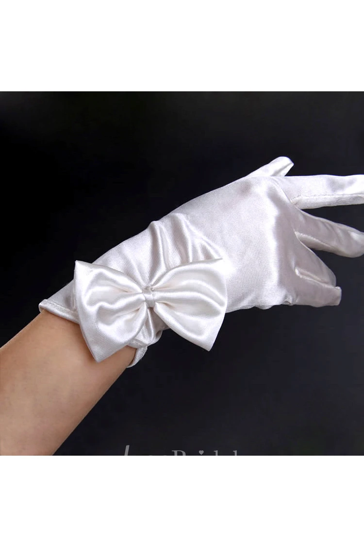 Bridal Large Bow Short Satin Gloves