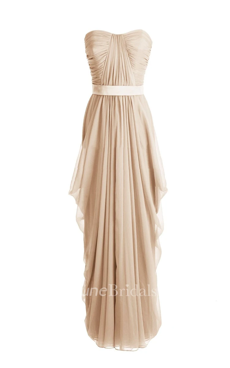 Chic Asymmetrical Ruched A-line Gown With Satin Band