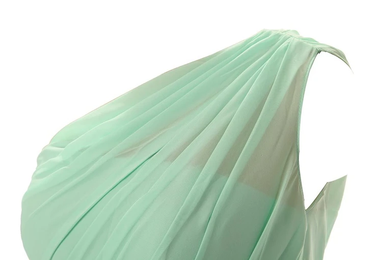 One-shoulder Pleated Chiffon Dress With Belt