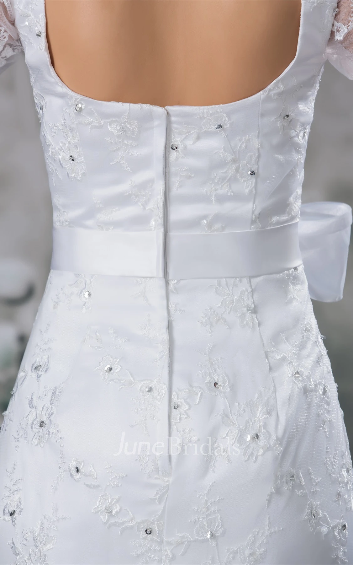 square-neck mermaid half-sleeve dress with tiers and beading