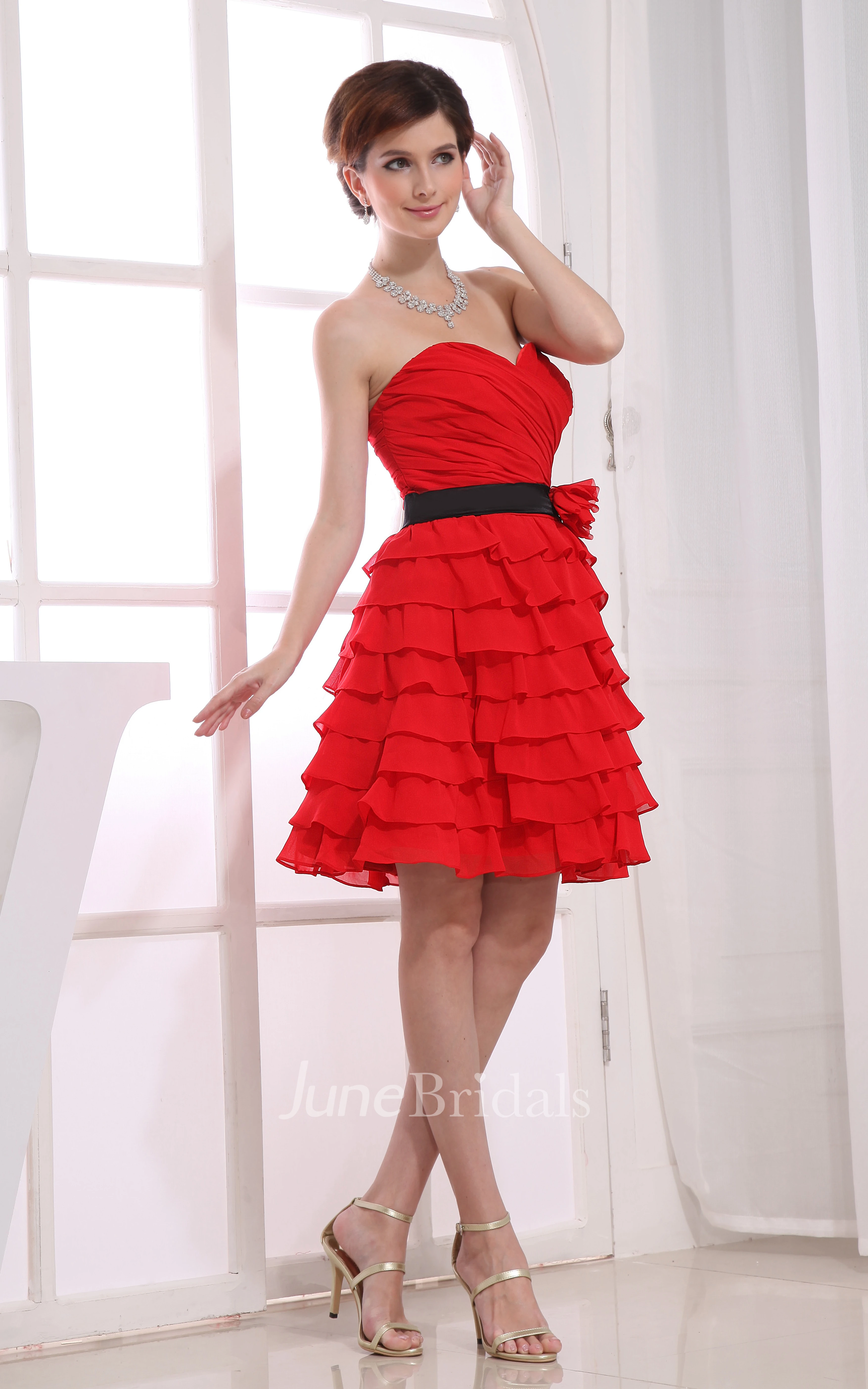 Flamboyant Sweetheart Ruched Dress With Flower and Tiers