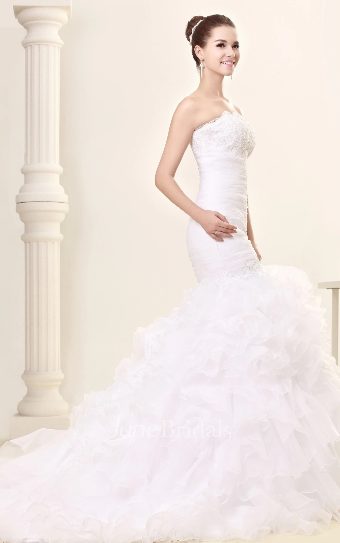 Strapless Mermaid Lace Dress With Beading and Ruffles