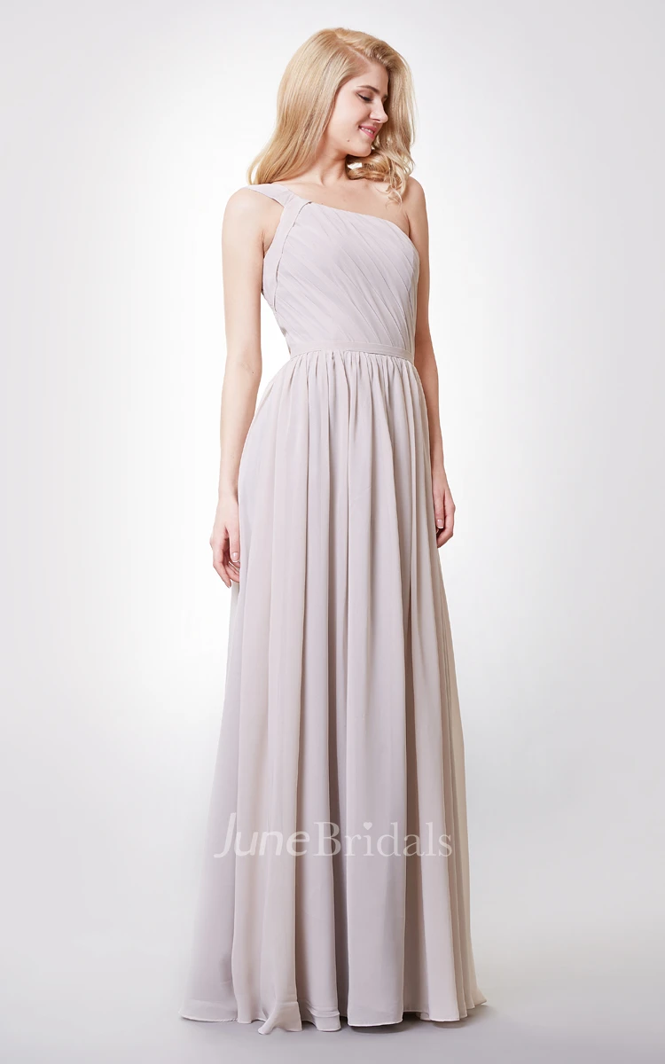 One Shoulder A-line Chiffon Gown With Pleated Bodice
