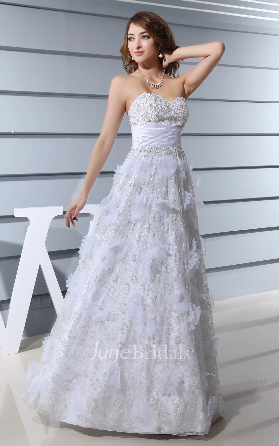 Floral Sweetheart A-Line Dress with Crystal Detailing