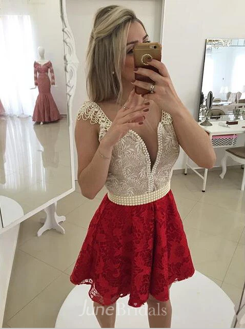 Sexy Cap Sleeve Short Cocktail Dress Open Back Pearls Bowknot