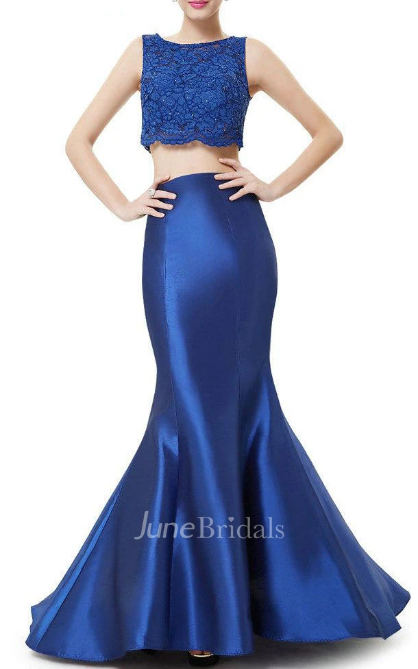 Trumpet Maxi Sleeveless Dress with Bateau Neck