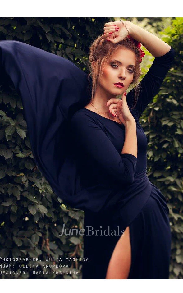 Dark Blue Blue Beautiful Long Pretty Full Skirt With Slit Emerald Bright Blue Green Dress