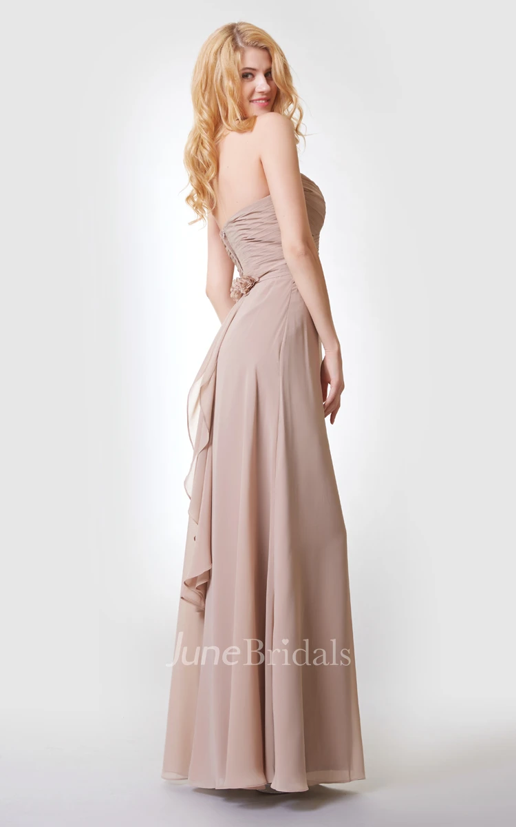 Sweetheart A-line Long Chiffon Dress With Bandage and Flower