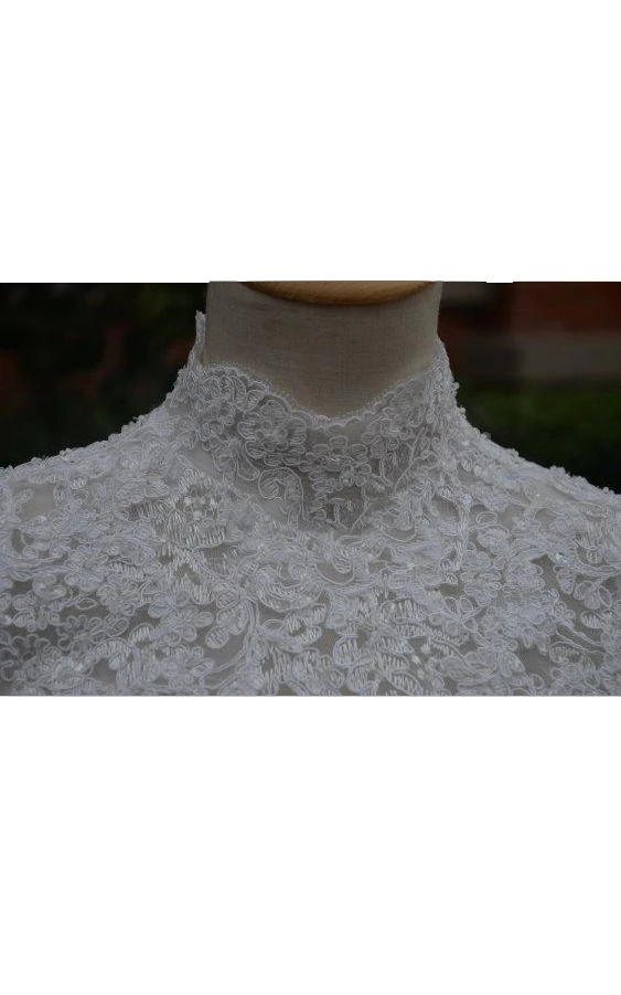 Long Chiffon Lace Weddig Dress With Beading Keyhole Back