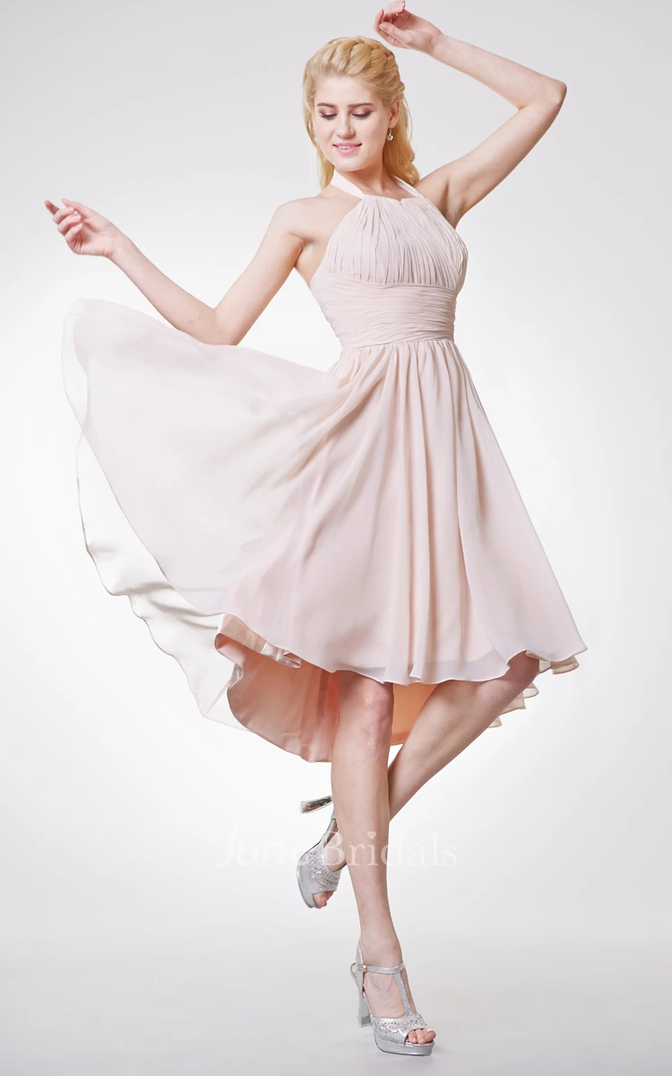 Halter Empire High Low Bridesmaid Dress