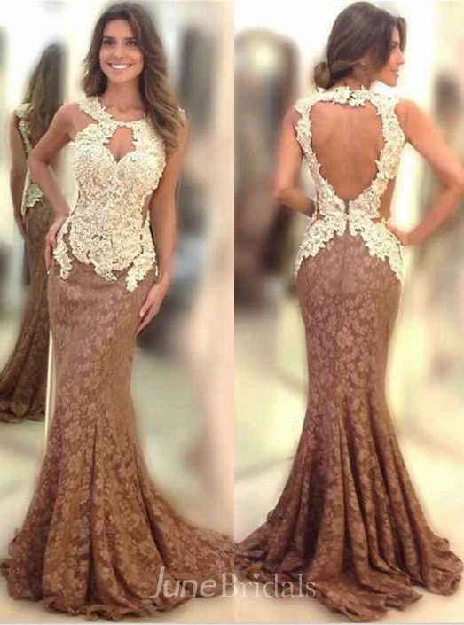 Sexy Appliques Mermaid Evening Dress Sweep Train Zipper
