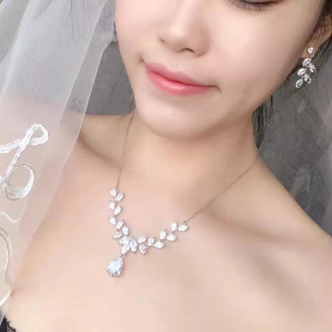 Delicate Zircon Bridal Necklace and Earrings