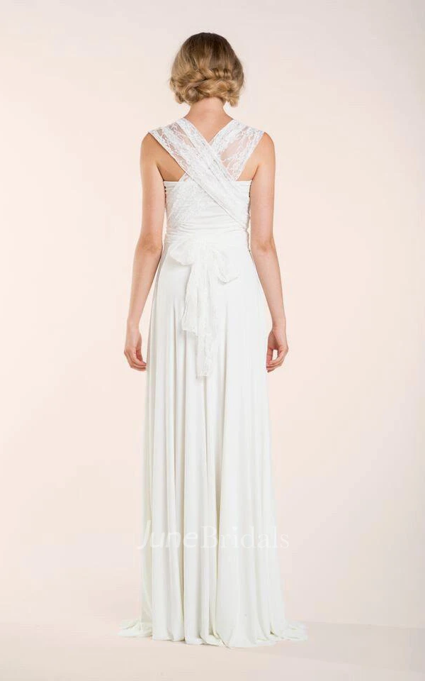 Lace Lay Sleeveless Ivory Floor-Length Dress With Pleats