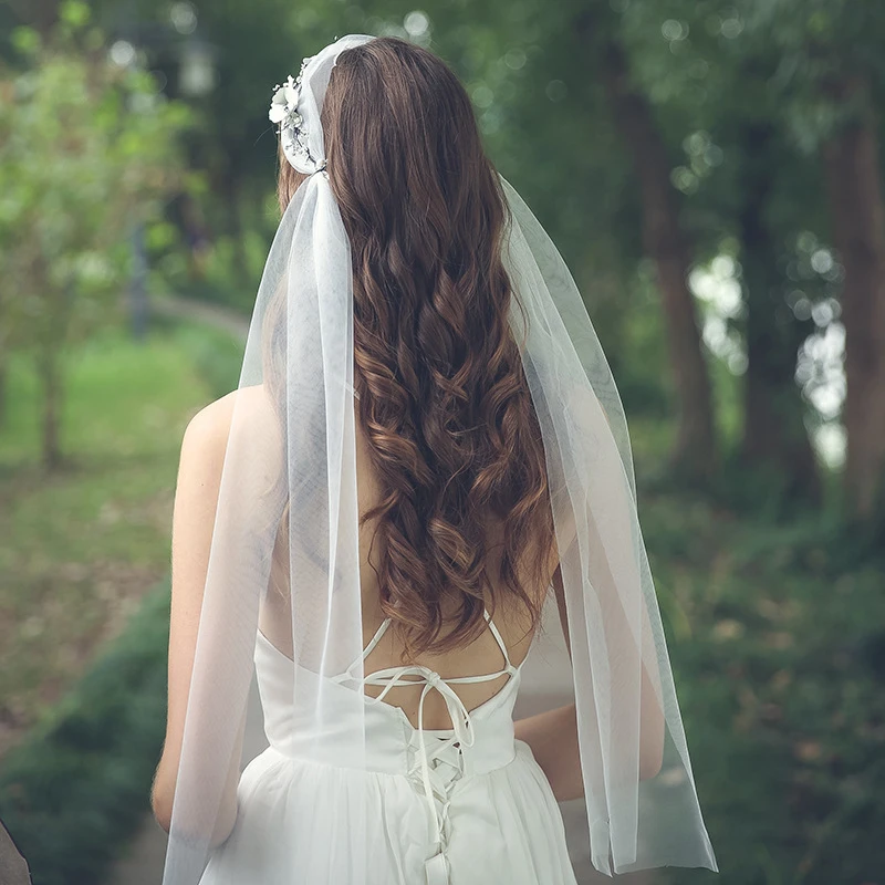 Simple Soft Tulle Bridal Veils with Beads